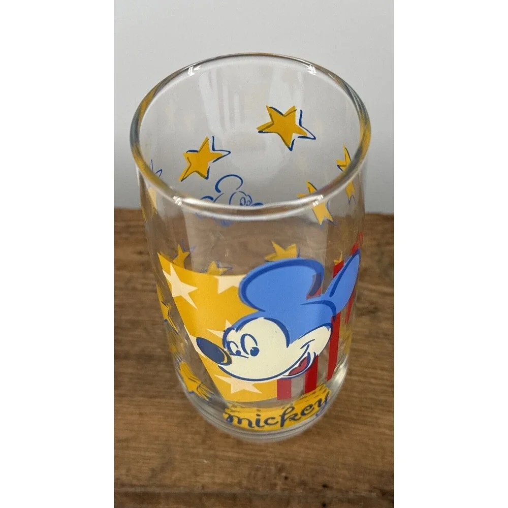 Mickey Mouse Drinking Glass Anchor Hocking Disney Yellow‎ Stars 16 oz Vintage